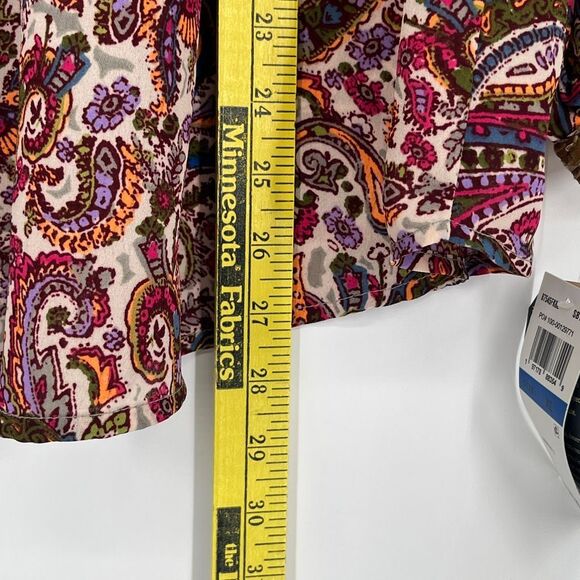 NWT DEMOCRACY Top XL 3/4 Blouson Sleeve Ruffle Split V-Neck Printed Sage Berry - Picture 12 of 16